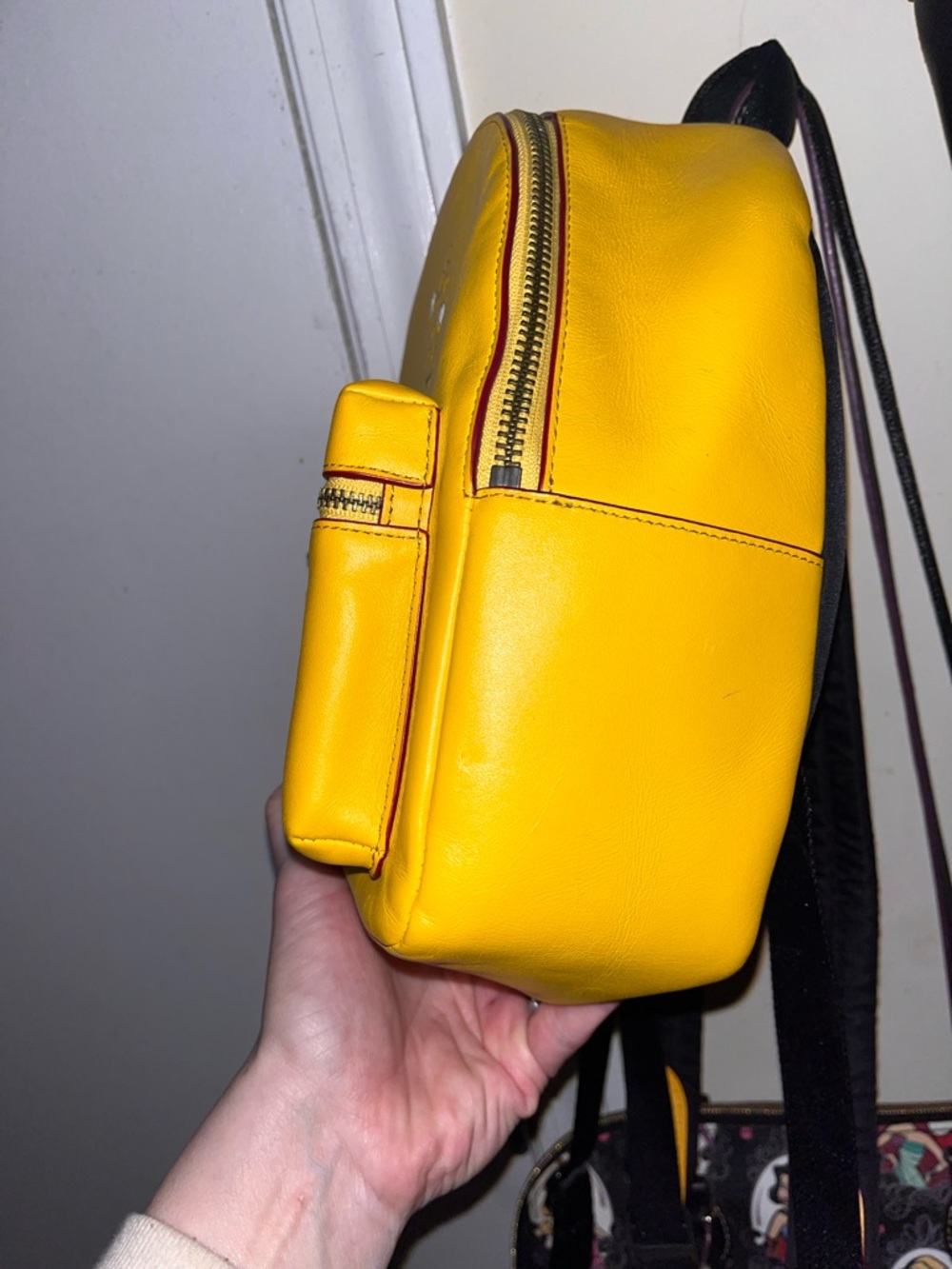 Coach Disney Yellow Leather Mini Backpack with Mickey Skateboard Detail - Picture 2 of 5
